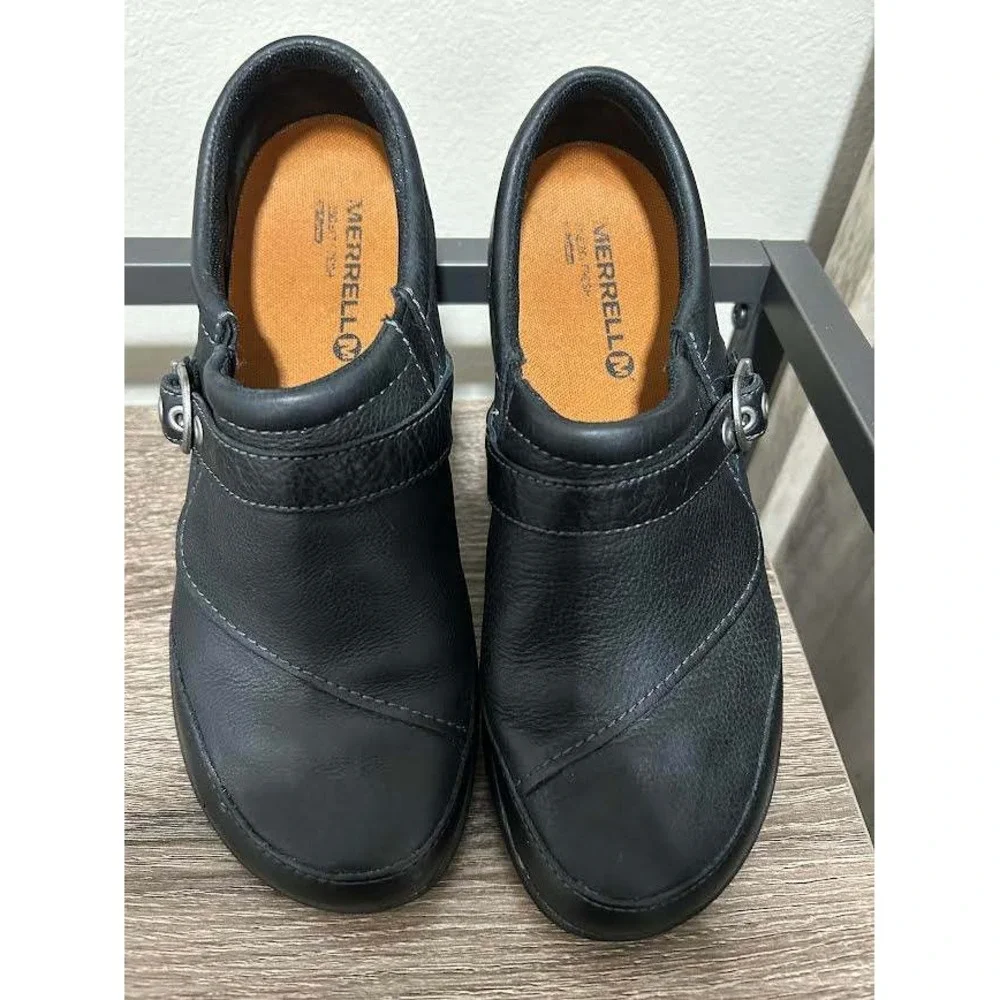Merrell Encore Black Leather Buckle Slip On Loafers Shoes J69078 Womens 7 - Picture 5 of 8